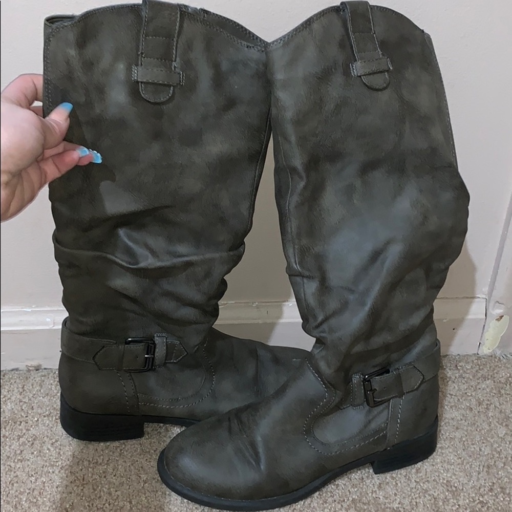 Slate Riding Boots with Buckles